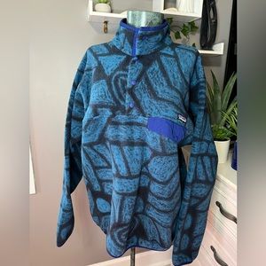 Patagonia mens Large snap-T fleece  synchilla tribal geo blue pullover